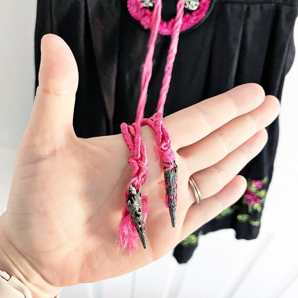 Original Steindl Vintage Black Floral Embroidered Dirndl Festival Mini Dress - Picture 5 of 9